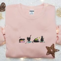 Black Cat Books Halloween Embroidered Shirt Best Halloween Gifts Ideas