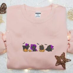 Black Cat Pumpkin Halloween Embroidered Shirt Best Gifts For Family