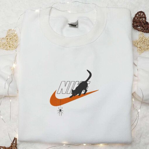 Black Cat x Nike Embroidered Hoodie Nike Inspired Embroidered Shirt Best Hallowee Gift Ideas