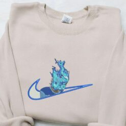 Blue Fire x Swoosh Embroidered Hoodie Halloween Embroidered Shirt Nike Inspired Embroidered Shirt