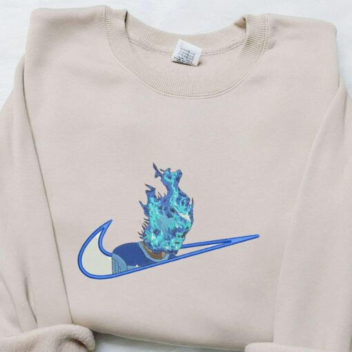 Blue Fire x Swoosh Embroidered Hoodie Halloween Embroidered Shirt Nike Inspired Embroidered Shirt