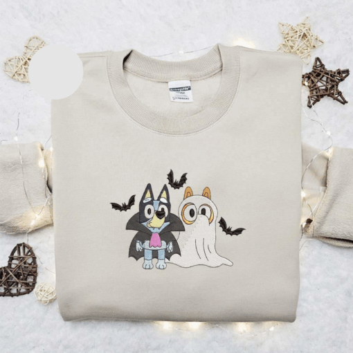 Bluey And Bingo Bat And Ghost Cosplay Halloween Embroidered Shirt