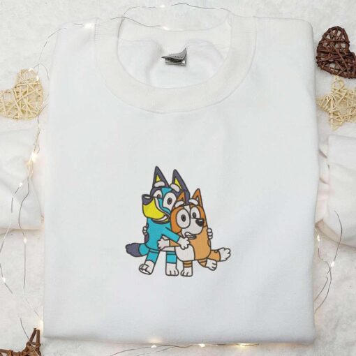 Bluey And Bingo Hug Embroidered Shirt Bluey Cartoon Embroidered Hoodie Best Gift For Brother And Sister