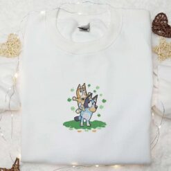Bluey And Bingo Shamrock Embroidered Shirt Saint Patricks Day Embroidered Hoodie Best Holiday Gift Ideas