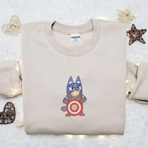 Bluey Captain America Marvel Team Embroidered Shirt Bluey Cartoon Embroidered Hoodie Best Gift Idea