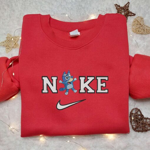 Bluey Heeler x Nike Swoosh Embroidered Shirt, Custom Nike Embroidered Shirt, The Bluey Embroidered Shirt