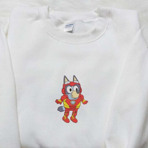 Bluey Iron Man Marvel Team Embroidered Shirt Bluey Cartoon Embroidered Hoodie Best Gift Idea