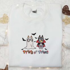 Bluey Trick Or Treat Halloween Embroidered Shirt Halloween Embroidered Shirt Best Halloween Gifts for Family