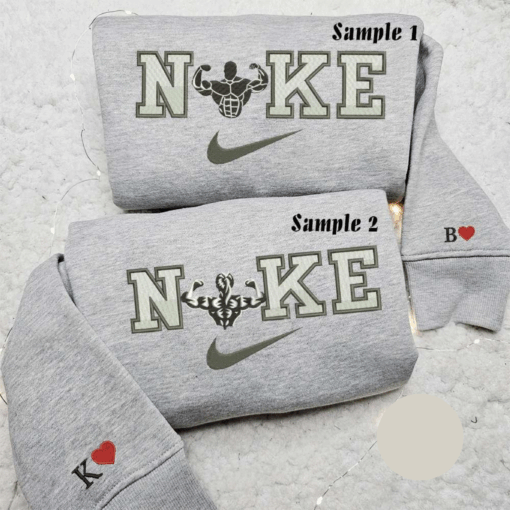 Bodybuilder Man And Woman x Nike Couple Embroidered Shirt Valentines DayEmbroidered Hoodie Nike Inspired Embroidered Sweatshirt