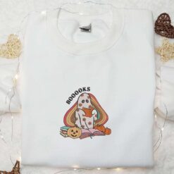 Boo Ghost Reading Booooks Embroidered Shirt Halloween Embroidered Shirt Best Halloween Gift Ideas