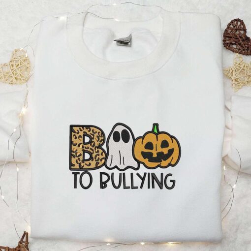 Boo To Bullying Pumpkin Embroidered Shirt Halloween Embroidered Shirt Best Halloween Gift Ideas