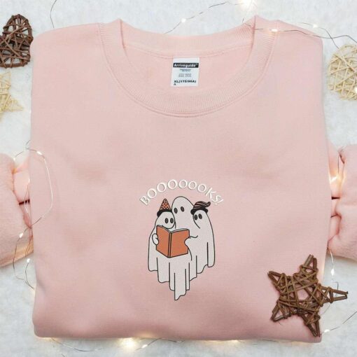 Booooks Cute Ghost Embroidered Shirt Halloween Embroidered Shirt Best Halloween Gifts for Family