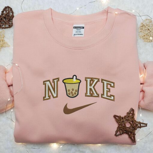 Bubble Tea x Nike Embroidered Shirt Custom Nike Embroidered Shirt Drink Embroidered Shirt