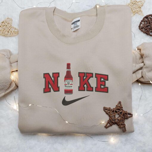 Budweiser Beer x Nike Embroidered Shirt Custom Nike Embroidered Shirt Drink Alcohol Embroidered Shirt