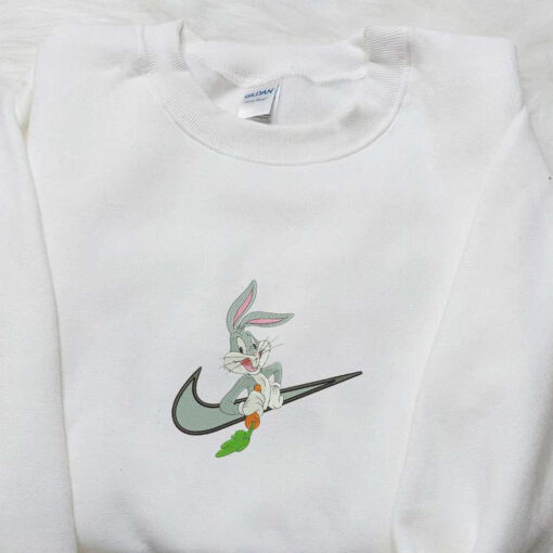 Bugs Bunny Eating Carrot x Nike Swoosh Embroidered Shirt Disney Looney Tunes Embroidered Hoodie Nike Inspired Embroidered Sweatshirt