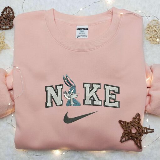Bugs Bunny Half x Nike Embroidered Shirt Custom Nike Embroidered Shirt Cartoon Embroidered Shirt