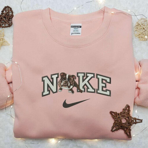 Bulldog x Nike Embroidered Hoodie Animal Embroidered Shirt Nike Inspired Embroidered Shirt