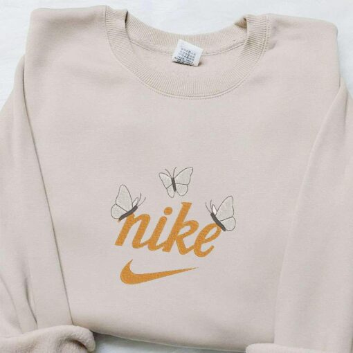 Butterflies x Nike Embroidered Sweatshirt Animal Embroidered Shirt Best Gift Ideas for Family