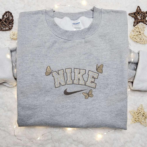 Butterfly x Nike Animal Embroidered Shirt Custom Nike Embroidered Shirt Best Birthday Gift Ideas