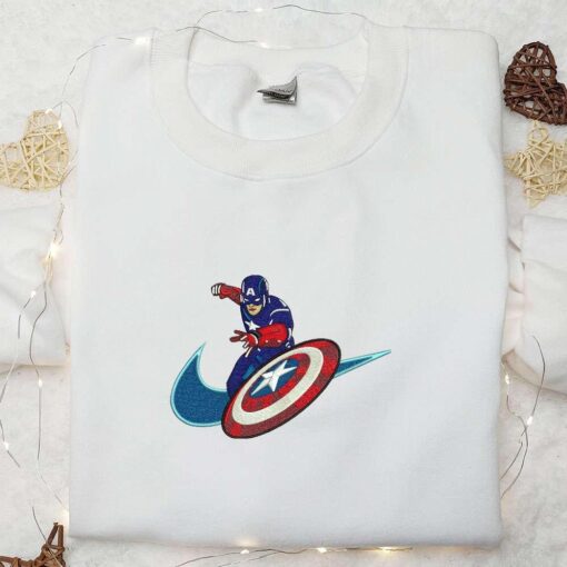 Captain America x Nike Embroidered Shirt Marvel Superhero Embroidered Hoodie Best Gift Ideas