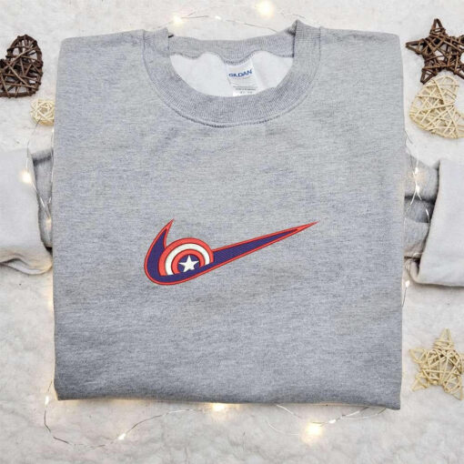 Captain America x Swoosh Movie Embroidered Hoodie Marvel Comics Embroidered Shirt Best Gift Ideas for Family