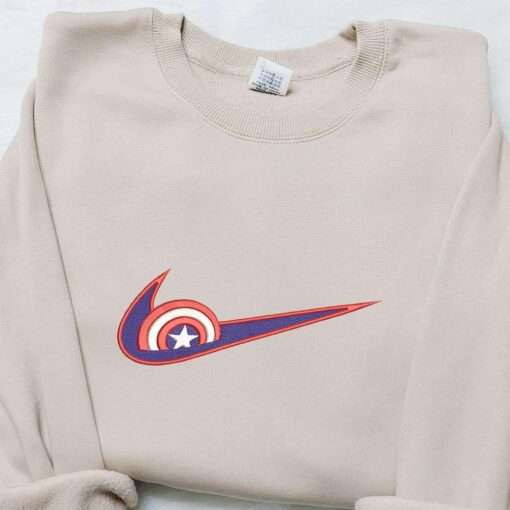 Captain America x Swoosh Movie Embroidered Sweatshirt Marvel Universe Embroidered Hoodie Best Birthday Gift for Family