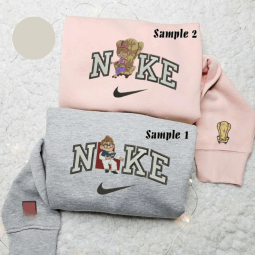 Carl And Ellie Reading x Nike Couple Embroidered Shirt Disney Pixar Up Embroidered Hoodie Valentines Day Embroidered Sweatshirt