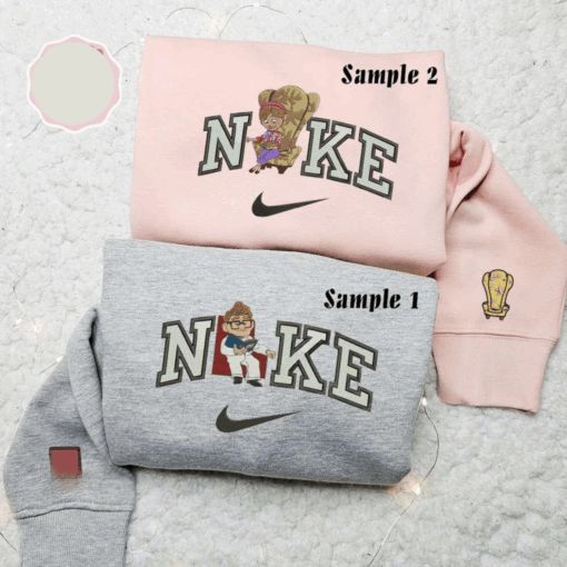 Carl And Ellie Reading X Nike Couple Embroidered Shirt Disney Pixar Up Valentines Day Embroidered Sweatshirt