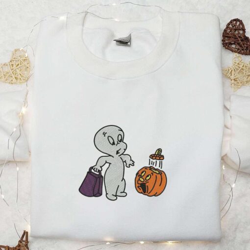 Casper Ghost Halloween Pumpkin Embroidered Shirt Halloween Embroidered Shirt Best Halloween Gifts