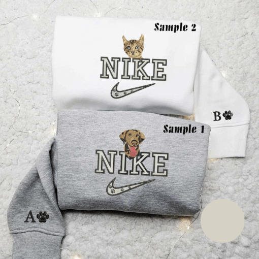 Cat And Dog Pet x Nike Couple Embroidered Shirt Animal Embroidered Hoodie Nike Inspired Embroidered Sweatshirt