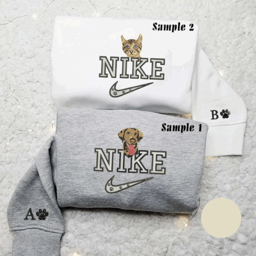 Cat And Dog Pet x Nike Couple Embroidered Shirt Animal Embroidered Hoodie Nike Inspired Embroidered Sweatshirt