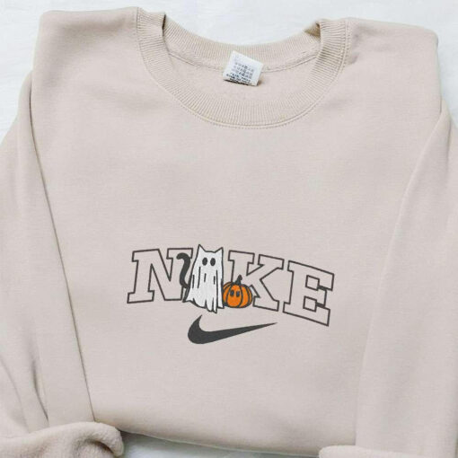 Cat Ghost With Pumpkin x Nike Embroidered Shirt Halloween Embroidered Hoodie Nike Inspired Embroidered Sweatshirt