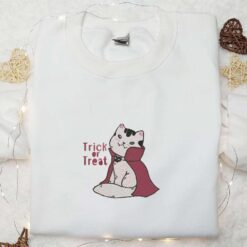 Cat Vampire Costume Trick Or Treat Embroidered Shirt Halloween Embroidered Shirt Best Halloween Gifts