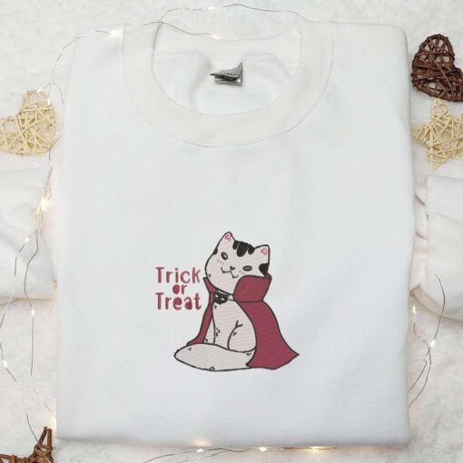 Cat Vampire Costume Trick Or Treat Embroidered Shirt Halloween Embroidered Shirt Best Halloween Gifts