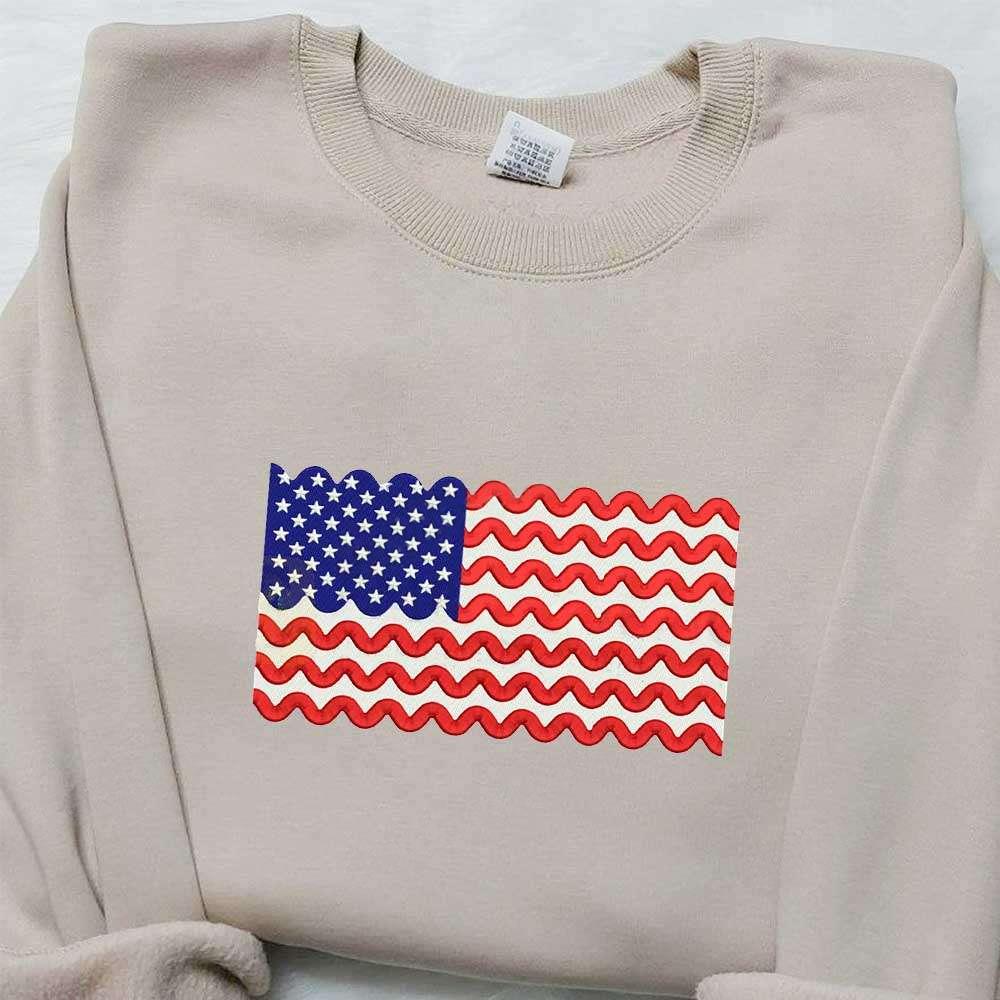 Chevron Stripe American Flag Embroidered Shirt National Day Gifts