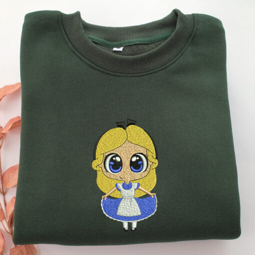 Chibi Alice Embroidery, Disneyland Embroidered Sweatshirt, Movie Disney Inspired, Best Gifts Idea For Him Her - Image 3