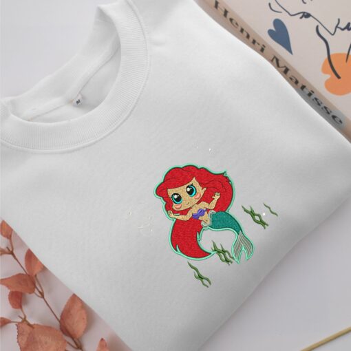 Chibi Ariel Embroidery, Disneyland Embroidered Sweatshirt, Movie Disney Inspired, Best Gifts Idea For Him Her - Image 2