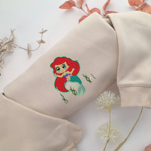 Chibi Ariel Embroidery, Disneyland Embroidered Sweatshirt, Movie Disney Inspired, Best Gifts Idea For Him Her