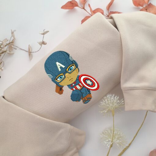 Chibi Captain America Embroidery, Disneyland Embroidered Sweatshirt, Movie Disney Inspired, Best Gifts Idea For Him Her
