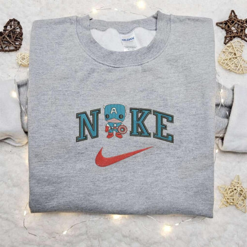 Chibi Captain America x Nike Movie Embroidered Shirt Nike Inspired Embroidered Shirt Best Birthday Gift Ideas