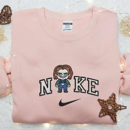 Chibi Chucky x Nike Embroidered Sweatshirt Horror Movie Embroidered Hoodie Halloween Embroidered Shirt