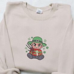 Chibi Freddie Krueger Shamrock Embroidered Shirt Saint Patricks Day Embroidered Hoodie Best Holiday Gift Ideas