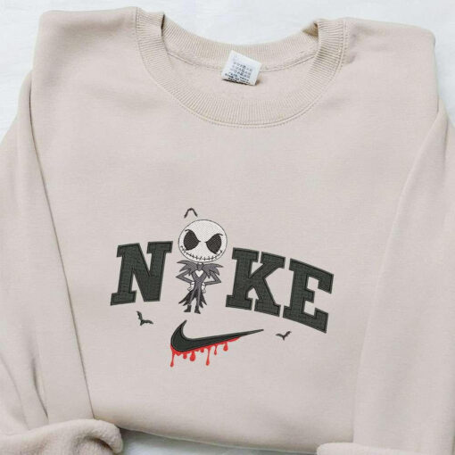 Chibi Jack Skellington x Nike Embroidered Sweatshirt Horror Movie Halloween Embroidered Shirt Best Halloween Gift Ideas