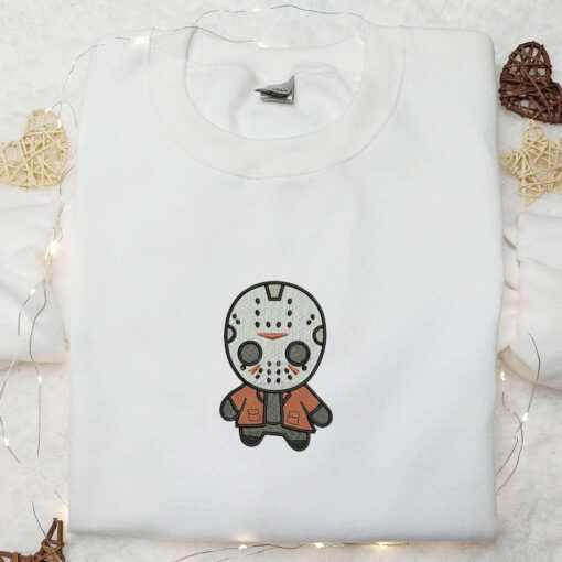 Chibi Jason Embroidered Hoodie Friday the 13th Horror Characters Embroidered Sweatshirt Funny Halloween Embroidered T shirt