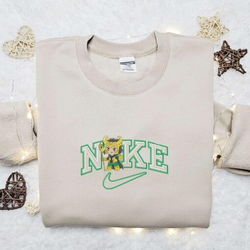 Chibi Loki x Nike Embroidered Shirt Marvel Superhero Movie Embroidered Hoodie Best Gift Idea