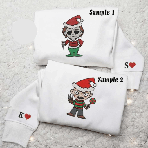 Chibi Michael Myers And Freddy Krueger Horror Christmas Halloween Embroidered Couples Shirts