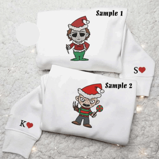 Chibi Michael Myers And Freddy Krueger Horror Christmas Halloween Embroidered Couples Shirts