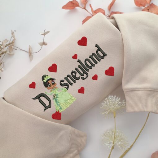 Chibi Princess Tiana Disneyland Embroidery, Disneyland Embroidered Sweatshirt, Movie Disney Inspired, Best Gifts Idea For Him Her