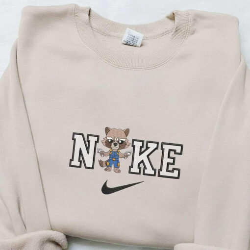 Chibi Rocket Racoon x Nike Embroidered Shirt Marvel Characters Embroidered Hoodie Best Gifts For Family