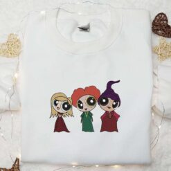 Chibi Sanderson Sisters x Powerpuff Girls Embroidered Shirt Hocus Pocus Movie Embroidered Shirt Halloween Embroidered Shirt